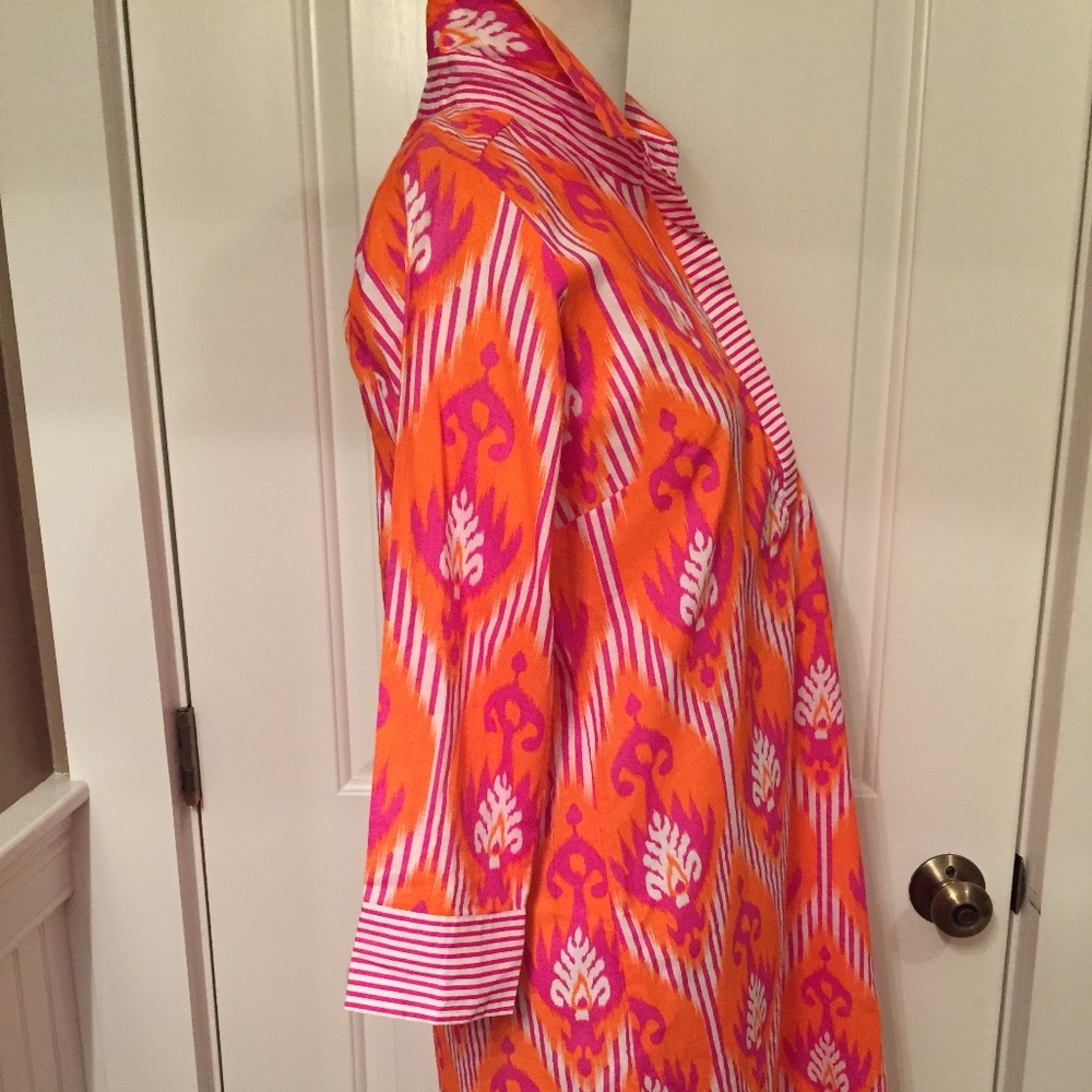 NEW GRETCHEN SCOTT TOP TUNIC ORANGE PINK WHITE PRINT COTTON SIZE XS NWT - Picture 3 of 7